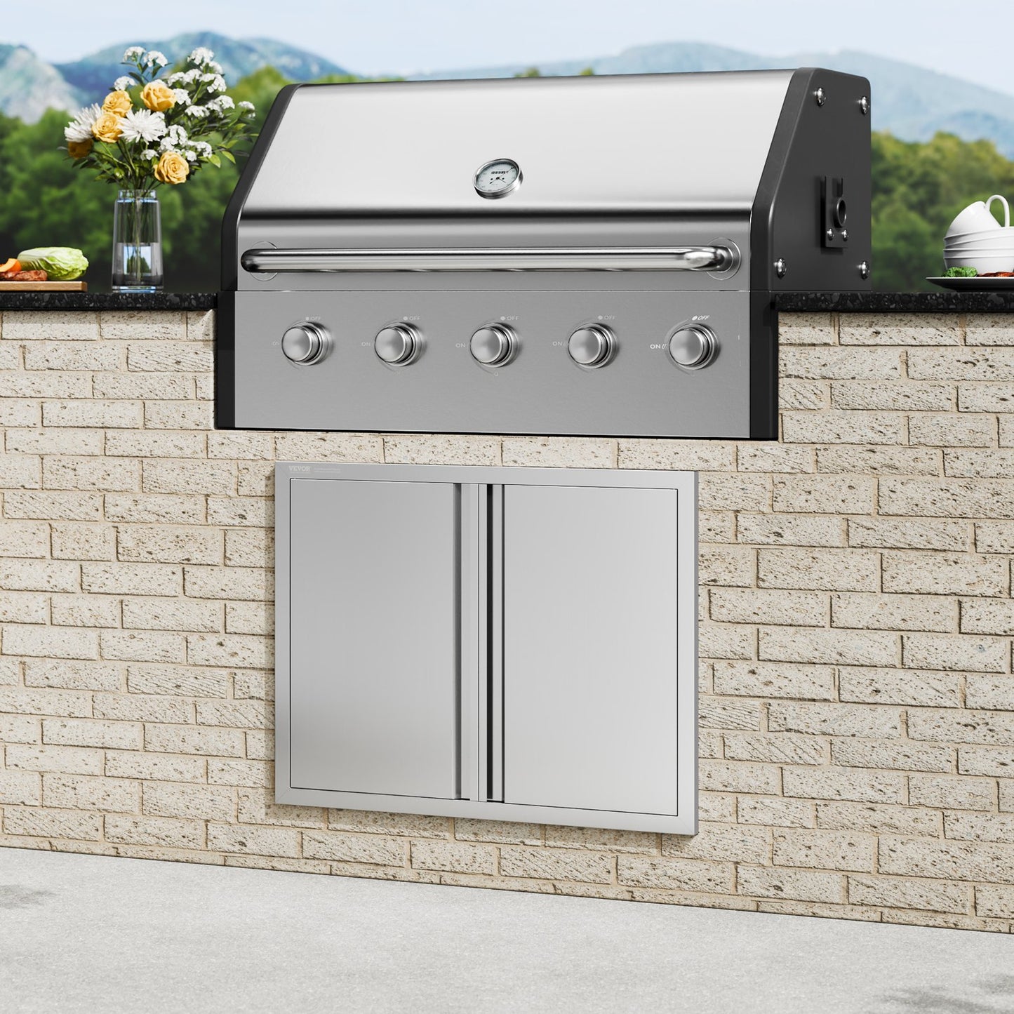 BBQ Access Door, 787x609 mm Double Outdoor Kitchen Door, Stainless Steel Flush Mount Door, Wall Vertical Door with Recessed Handles , for BBQ Island, Grilling Station, Outside Cabinet - Image 8