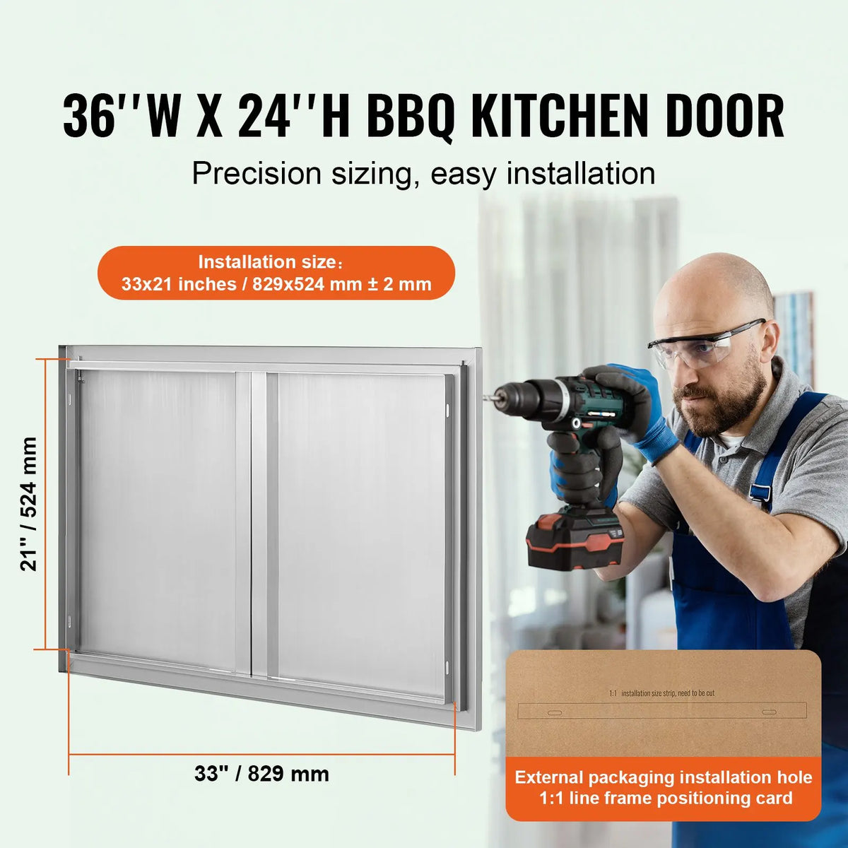 BBQ Access Door, 914x610 mm Double Outdoor Kitchen Door, Stainless Steel Flush Mount Door, Wall Vertical Door with Recessed Handles , for BBQ Island, Grilling Station, Outside Cabinet - Image 2
