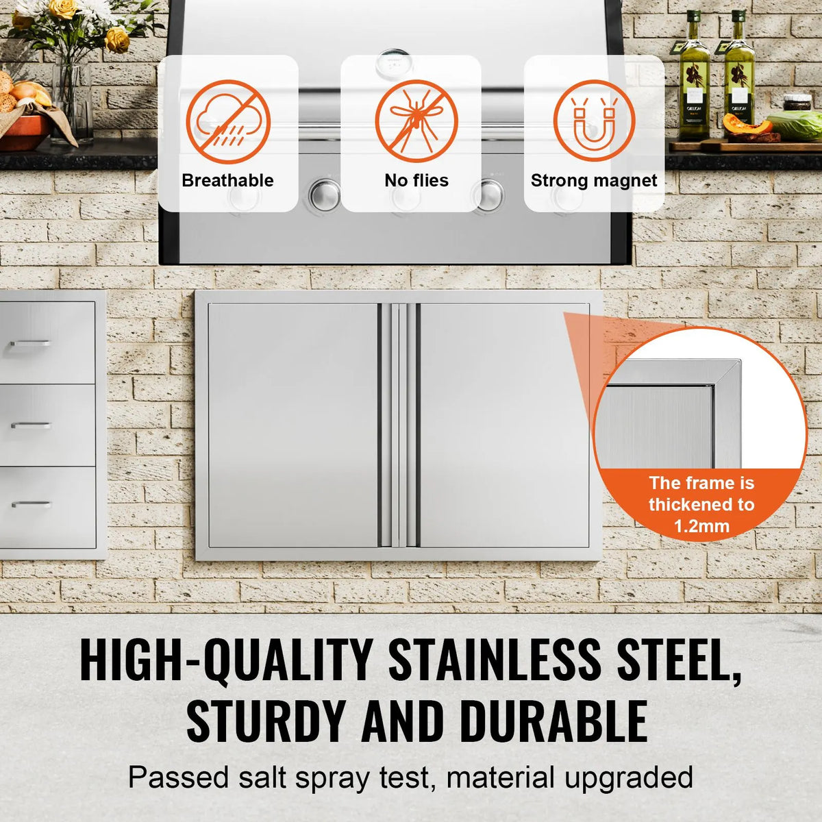 BBQ Access Door, 914x610 mm Double Outdoor Kitchen Door, Stainless Steel Flush Mount Door, Wall Vertical Door with Recessed Handles , for BBQ Island, Grilling Station, Outside Cabinet - Image 3