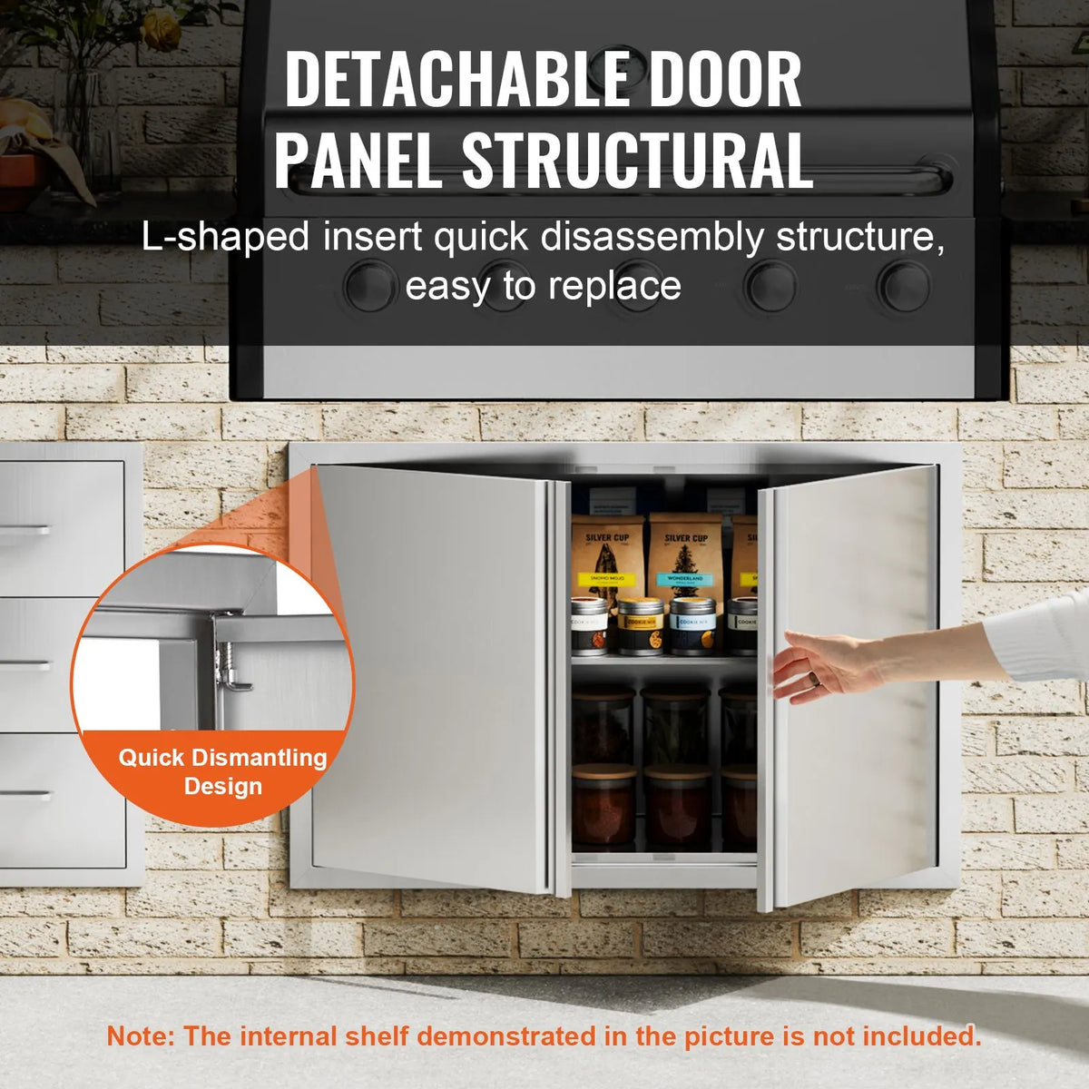 BBQ Access Door, 914x610 mm Double Outdoor Kitchen Door, Stainless Steel Flush Mount Door, Wall Vertical Door with Recessed Handles , for BBQ Island, Grilling Station, Outside Cabinet - Image 4