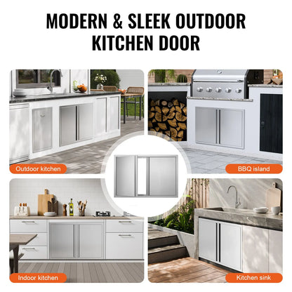BBQ Access Door, 914x610 mm Double Outdoor Kitchen Door, Stainless Steel Flush Mount Door, Wall Vertical Door with Recessed Handles , for BBQ Island, Grilling Station, Outside Cabinet - Image 6