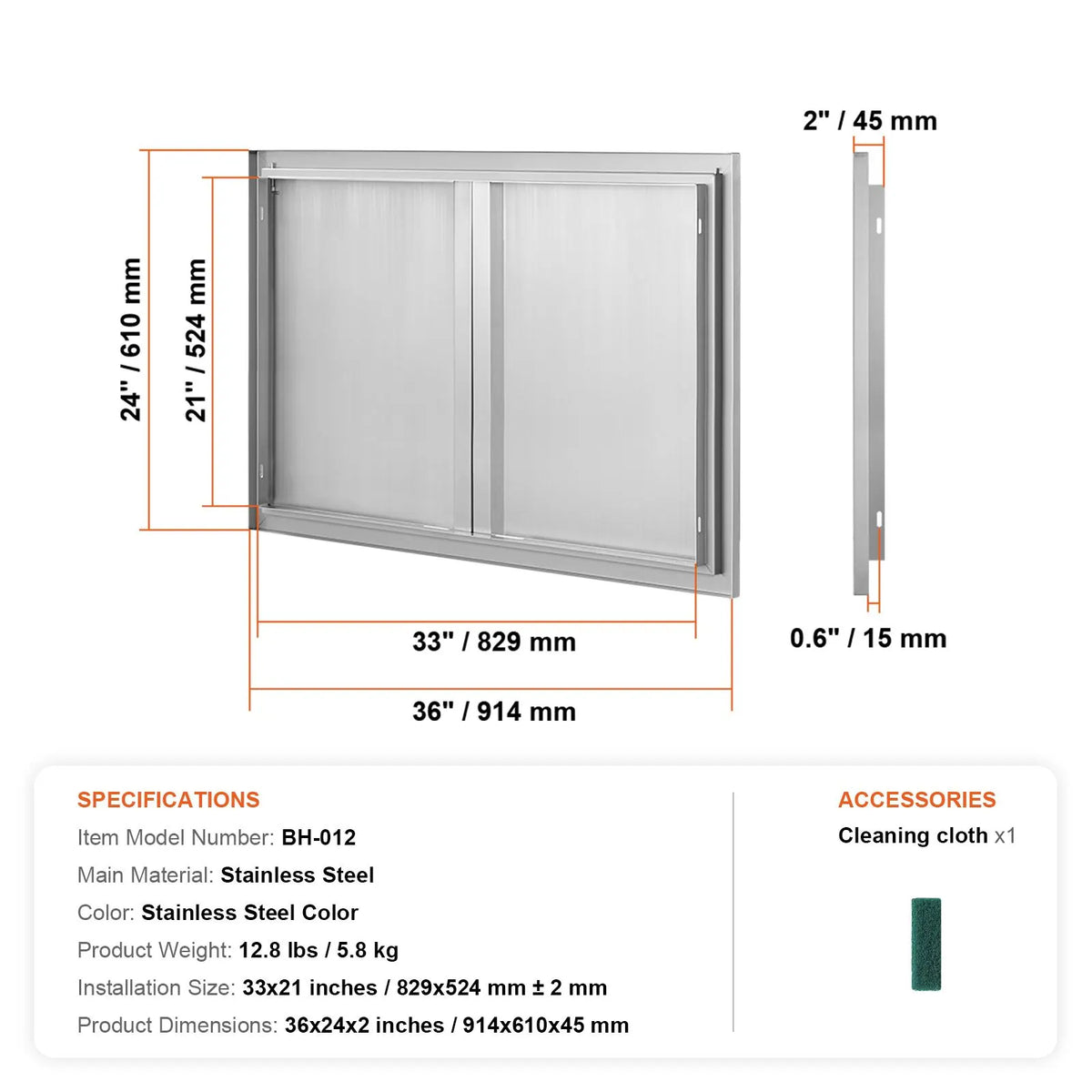 BBQ Access Door, 914x610 mm Double Outdoor Kitchen Door, Stainless Steel Flush Mount Door, Wall Vertical Door with Recessed Handles , for BBQ Island, Grilling Station, Outside Cabinet - Image 7