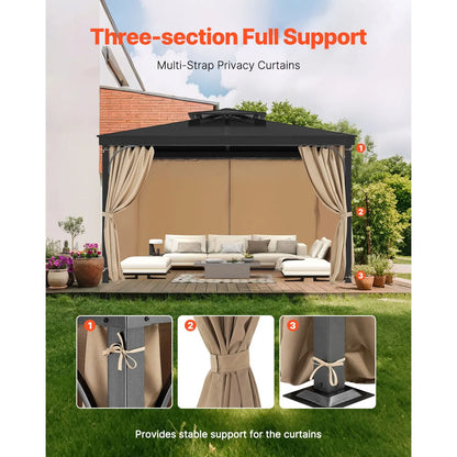Gazebo Curtains Outdoor, Fit Most 10' x 10' x 6.7' Gazebos, 4-Panel Sidewall Gazebo Privacy Curtains with Zippers, Outdoor Curtain Replacement for Patio Canopy, Only Curtain, Khaki - Image 6