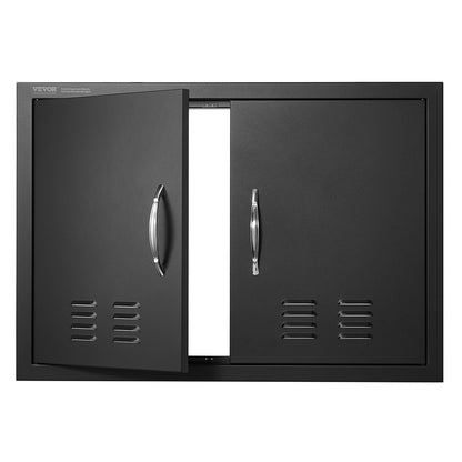 BBQ Access Door,762 x533 mm Double Outdoor Kitchen Door, Cold Plate Flush Mount Door, Wall Vertical Door with Handles and Ventss, for BBQ Island, Grilling Station, Outside Cabinet