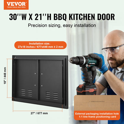 BBQ Access Door,762 x533 mm Double Outdoor Kitchen Door, Cold Plate Flush Mount Door, Wall Vertical Door with Handles and Ventss, for BBQ Island, Grilling Station, Outside Cabinet - Image 2