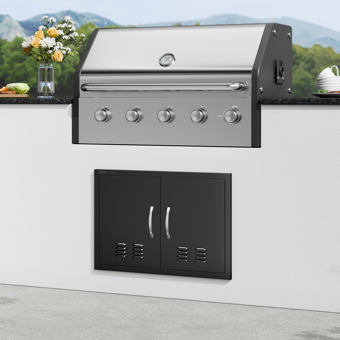 BBQ Access Door,762 x533 mm Double Outdoor Kitchen Door, Cold Plate Flush Mount Door, Wall Vertical Door with Handles and Ventss, for BBQ Island, Grilling Station, Outside Cabinet - Image 8