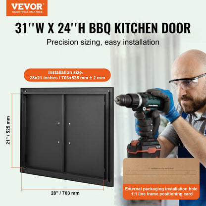 BBQ Access Door, 788x610 mm Double Outdoor Kitchen Door, Cold Plate Flush Mount Door, Wall Vertical Door with Handles, for BBQ Island, Grilling Station, Outside Cabinet - Image 2