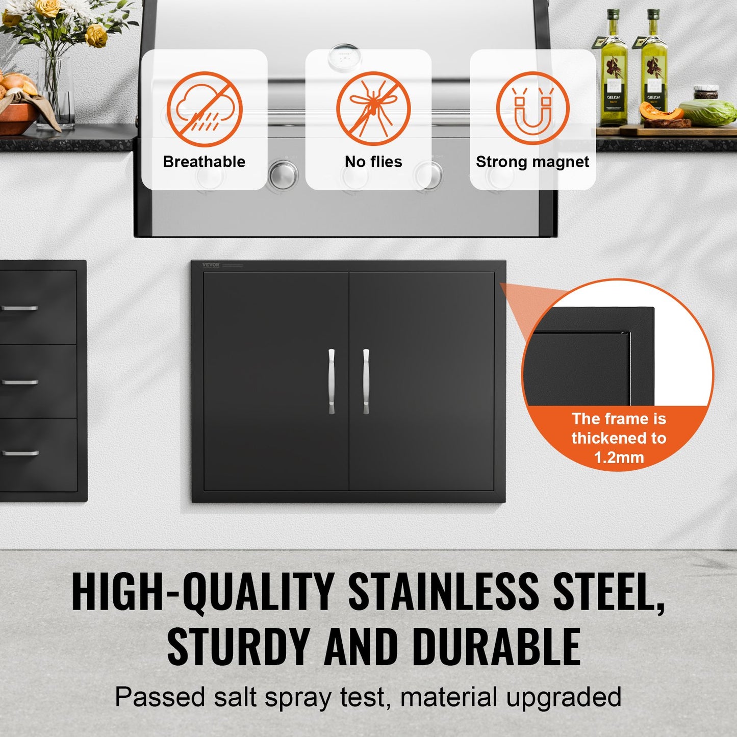 BBQ Access Door, 788x610 mm Double Outdoor Kitchen Door, Cold Plate Flush Mount Door, Wall Vertical Door with Handles, for BBQ Island, Grilling Station, Outside Cabinet - Image 3
