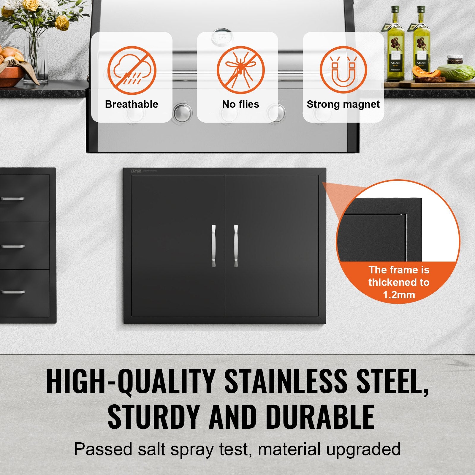 BBQ Access Door, 788x610 mm Double Outdoor Kitchen Door, Cold Plate Flush Mount Door, Wall Vertical Door with Handles, for BBQ Island, Grilling Station, Outside Cabinet - Image 3