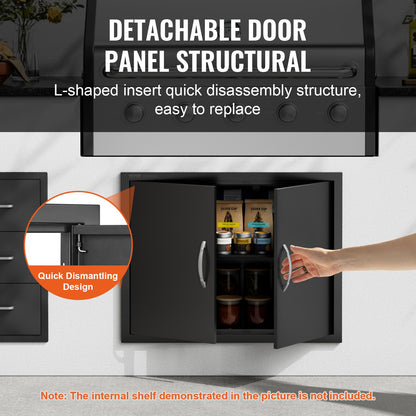 BBQ Access Door, 788x610 mm Double Outdoor Kitchen Door, Cold Plate Flush Mount Door, Wall Vertical Door with Handles, for BBQ Island, Grilling Station, Outside Cabinet - Image 4