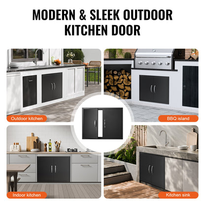 BBQ Access Door, 788x610 mm Double Outdoor Kitchen Door, Cold Plate Flush Mount Door, Wall Vertical Door with Handles, for BBQ Island, Grilling Station, Outside Cabinet - Image 6