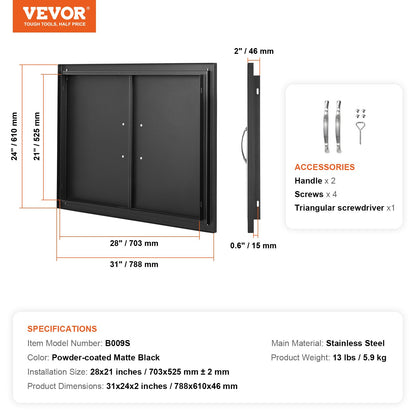 BBQ Access Door, 788x610 mm Double Outdoor Kitchen Door, Cold Plate Flush Mount Door, Wall Vertical Door with Handles, for BBQ Island, Grilling Station, Outside Cabinet - Image 7