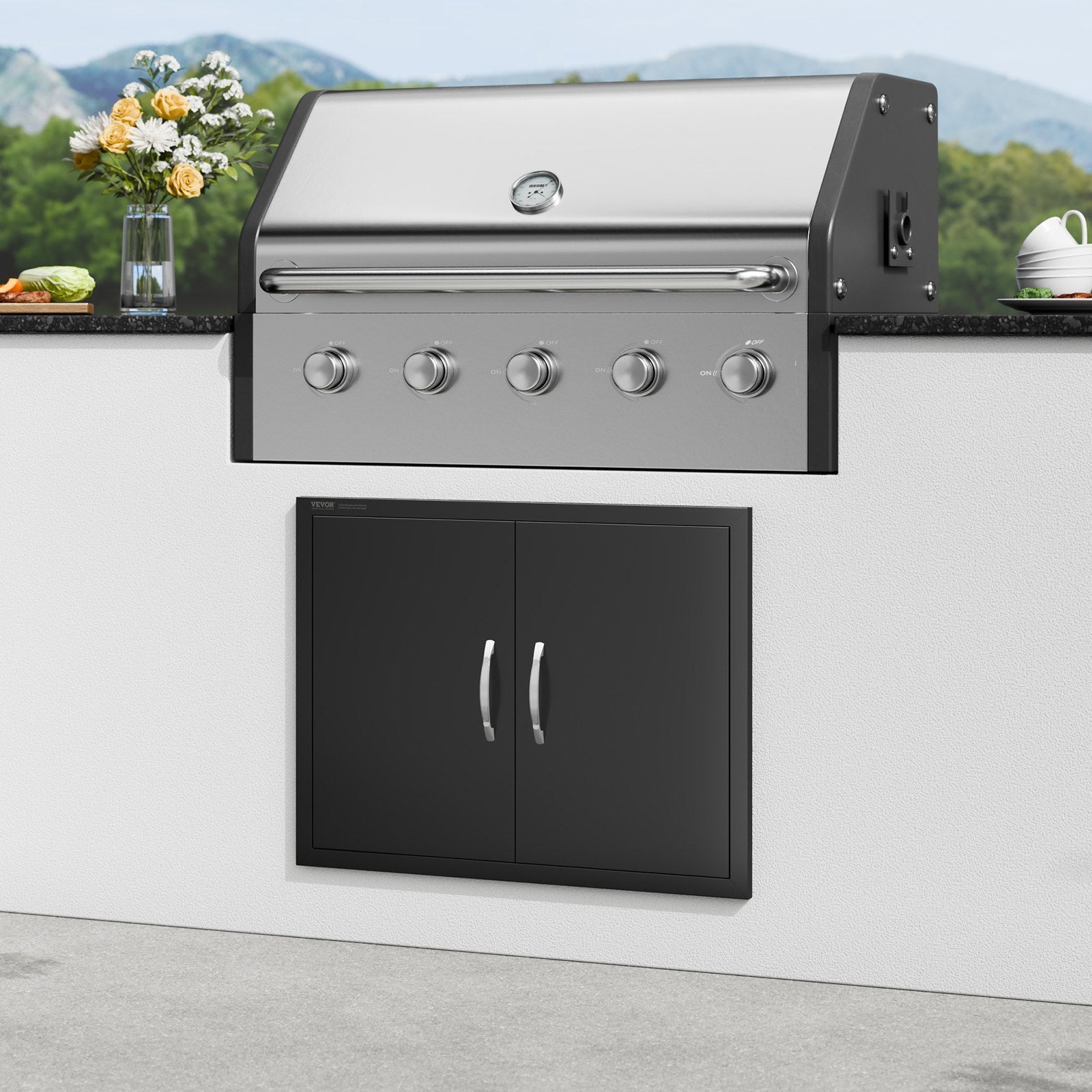BBQ Access Door, 788x610 mm Double Outdoor Kitchen Door, Cold Plate Flush Mount Door, Wall Vertical Door with Handles, for BBQ Island, Grilling Station, Outside Cabinet - Image 8
