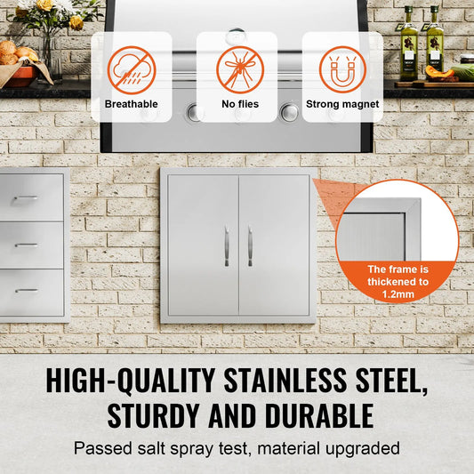 BBQ Access Door, 610x610 mm Double Outdoor Kitchen Door, Stainless Steel Flush Mount Door, Double Wall Vertical Door with Handles and Hooks, for BBQ Island, Grilling Station, Outside Cabinet - Image 3