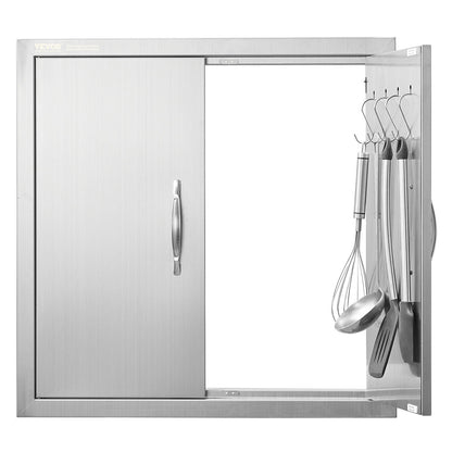 BBQ Access Door, 610x610 mm Double Outdoor Kitchen Door, Stainless Steel Flush Mount Door, Double Wall Vertical Door with Handles and Hooks, for BBQ Island, Grilling Station, Outside Cabinet