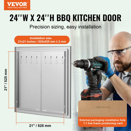 BBQ Access Door, 610x610 mm Double Outdoor Kitchen Door, Stainless Steel Flush Mount Door, Double Wall Vertical Door with Handles and Hooks, for BBQ Island, Grilling Station, Outside Cabinet - Image 2
