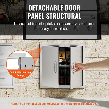 BBQ Access Door, 610x610 mm Double Outdoor Kitchen Door, Stainless Steel Flush Mount Door, Double Wall Vertical Door with Handles and Hooks, for BBQ Island, Grilling Station, Outside Cabinet - Image 4