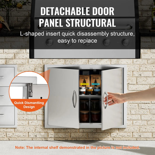 BBQ Access Door, 787x609 mm Double Outdoor Kitchen Door, Stainless Steel Flush Mount Door, Double Wall Vertical Door with Handles and Hooks, for BBQ Island, Grilling Station, Outside Cabinet - Image 4