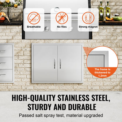 BBQ Access Door, 787x609 mm Double Outdoor Kitchen Door, Stainless Steel Flush Mount Door, Double Wall Vertical Door with Handles and Hooks, for BBQ Island, Grilling Station, Outside Cabinet - Image 3