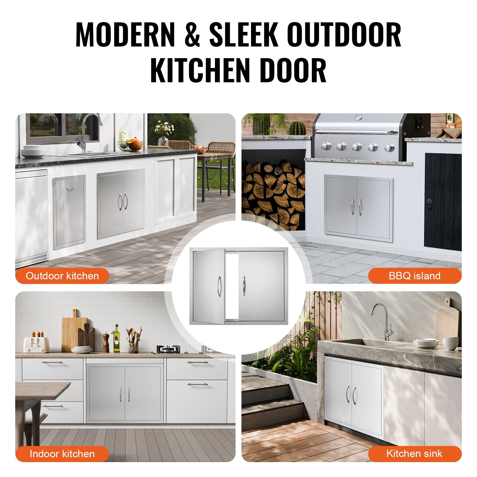 BBQ Access Door, 787x609 mm Double Outdoor Kitchen Door, Stainless Steel Flush Mount Door, Double Wall Vertical Door with Handles and Hooks, for BBQ Island, Grilling Station, Outside Cabinet - Image 6