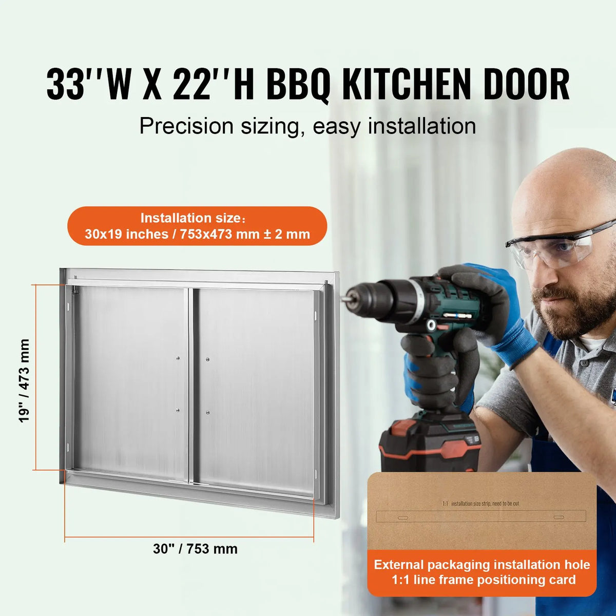 BBQ Access Door, 838x558 mm Double Outdoor Kitchen Door, Stainless Steel Flush Mount Door, Wall Vertical Door with Handles, for BBQ Island, Grilling Station, Outside Cabinet - Image 2