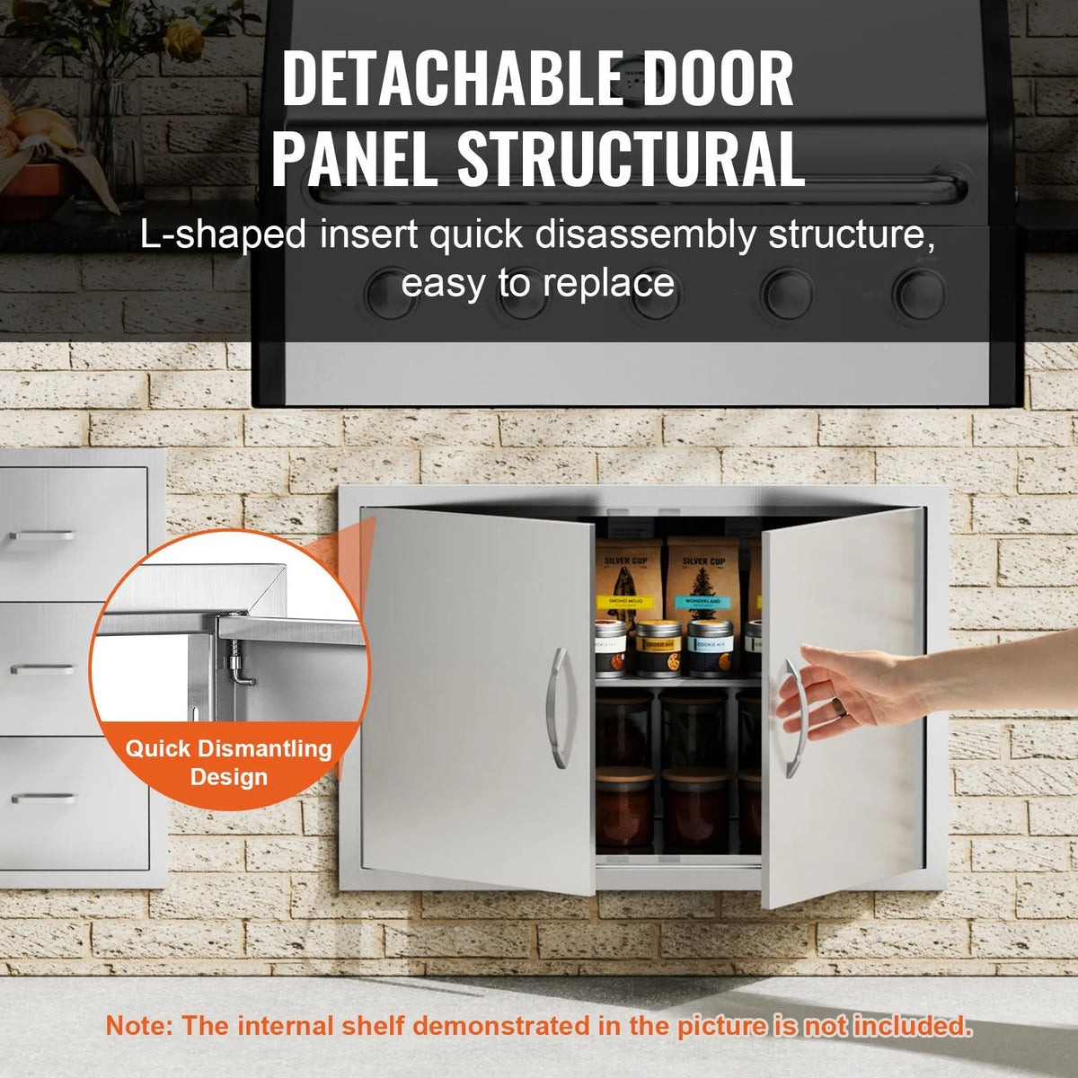 BBQ Access Door, 838x558 mm Double Outdoor Kitchen Door, Stainless Steel Flush Mount Door, Wall Vertical Door with Handles, for BBQ Island, Grilling Station, Outside Cabinet - Image 4