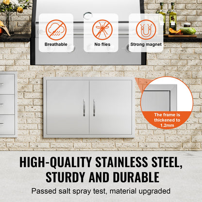 BBQ Access Door, 838x558 mm Double Outdoor Kitchen Door, Stainless Steel Flush Mount Door, Wall Vertical Door with Handles, for BBQ Island, Grilling Station, Outside Cabinet - Image 3