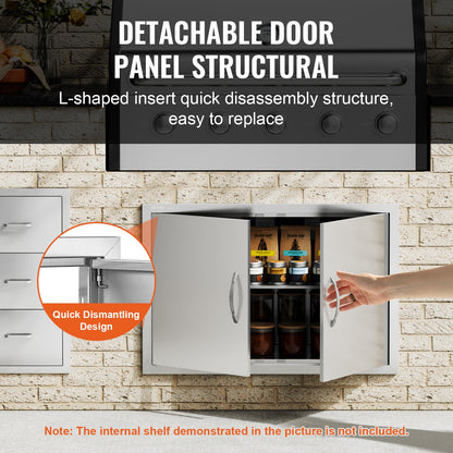 BBQ Access Door, 838x558 mm Double Outdoor Kitchen Door, Stainless Steel Flush Mount Door, Wall Vertical Door with Handles, for BBQ Island, Grilling Station, Outside Cabinet - Image 4