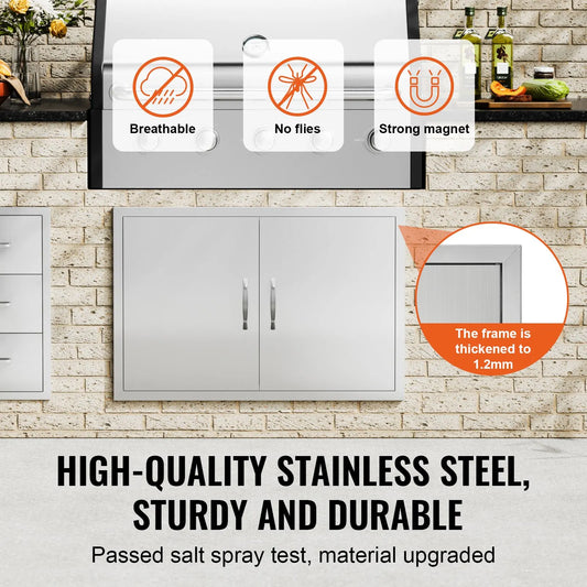 BBQ Access Door, 889x610 mm Double Outdoor Kitchen Door, Stainless Steel Flush Mount Door, Wall Vertical Door with Handles, for BBQ Island, Grilling Station, Outside Cabinet - Image 3