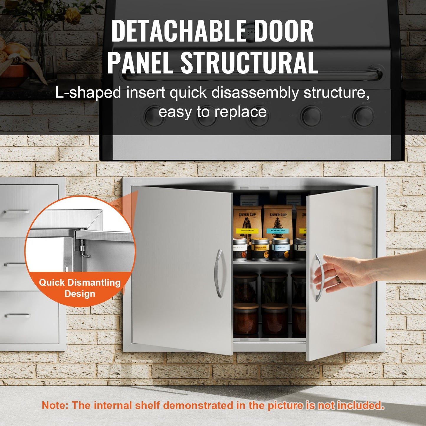 BBQ Access Door, 889x610 mm Double Outdoor Kitchen Door, Stainless Steel Flush Mount Door, Wall Vertical Door with Handles, for BBQ Island, Grilling Station, Outside Cabinet - Image 4