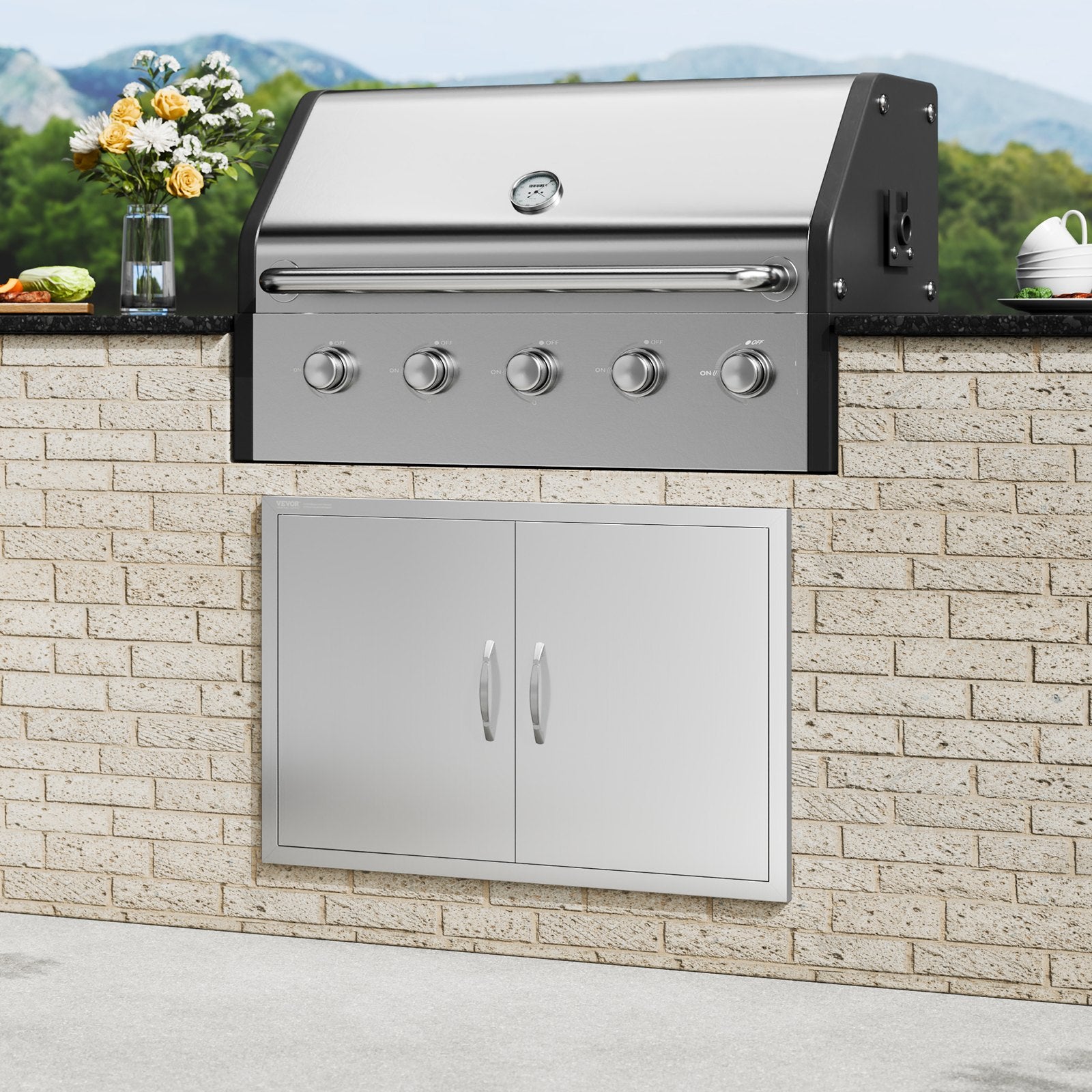 BBQ Access Door, 889x610 mm Double Outdoor Kitchen Door, Stainless Steel Flush Mount Door, Wall Vertical Door with Handles, for BBQ Island, Grilling Station, Outside Cabinet - Image 8