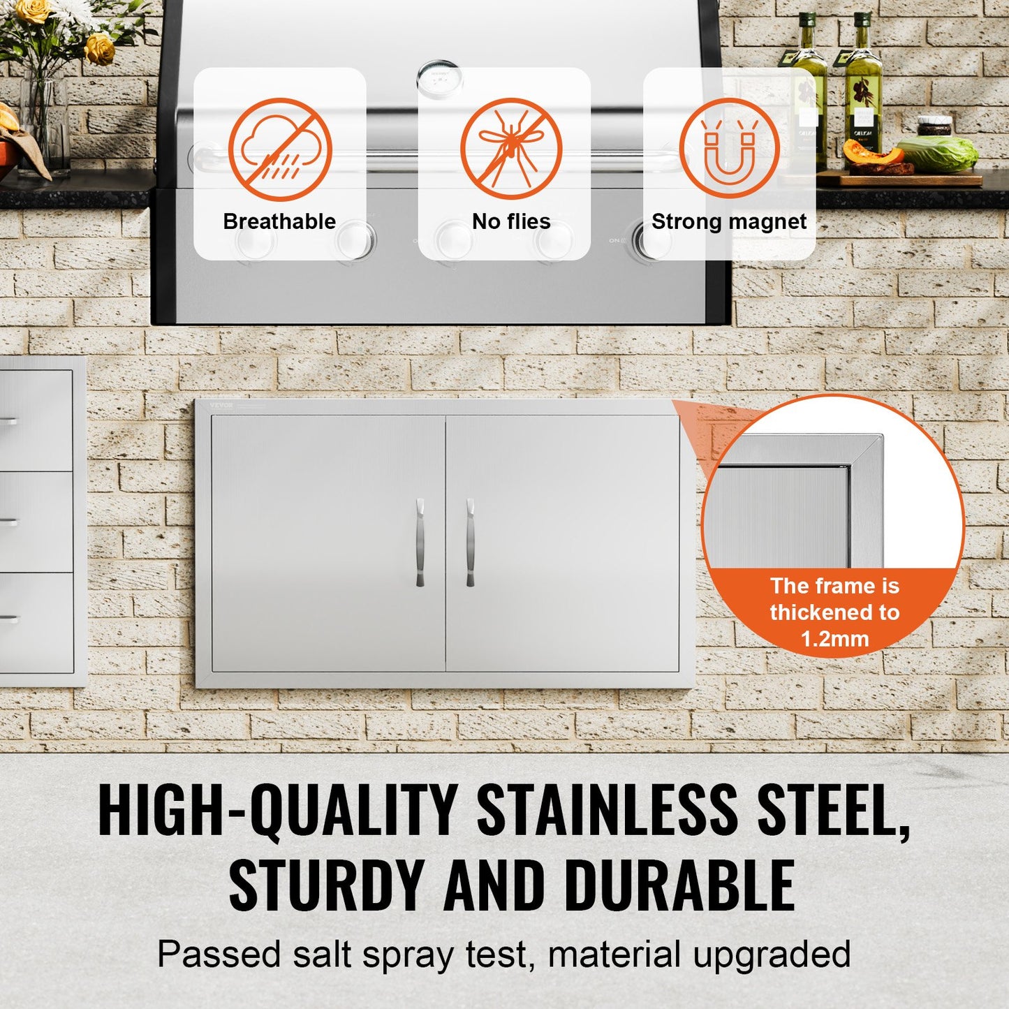 BBQ Access Door, 915x533 mm Double Outdoor Kitchen Door, Stainless Steel Flush Mount Door, Wall Vertical Door with Handles, for BBQ Island, Grilling Station, Outside Cabinet - Image 3