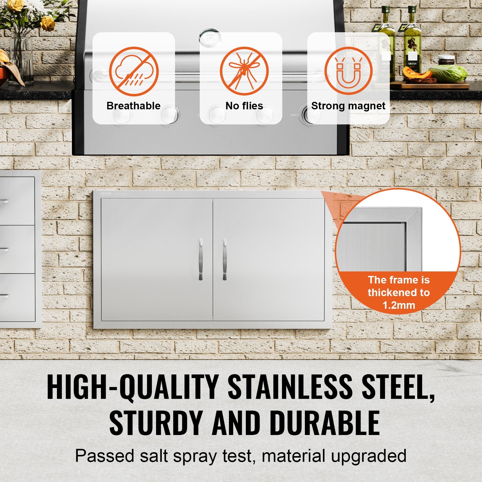 BBQ Access Door, 915x533 mm Double Outdoor Kitchen Door, Stainless Steel Flush Mount Door, Wall Vertical Door with Handles, for BBQ Island, Grilling Station, Outside Cabinet - Image 3