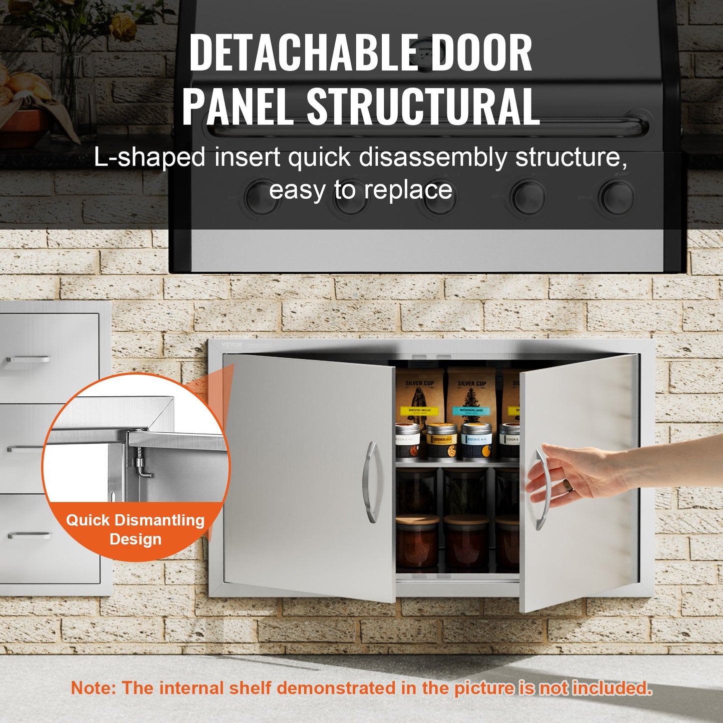 BBQ Access Door, 915x533 mm Double Outdoor Kitchen Door, Stainless Steel Flush Mount Door, Wall Vertical Door with Handles, for BBQ Island, Grilling Station, Outside Cabinet - Image 4