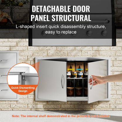 BBQ Access Door, 915x533 mm Double Outdoor Kitchen Door, Stainless Steel Flush Mount Door, Wall Vertical Door with Handles, for BBQ Island, Grilling Station, Outside Cabinet - Image 4