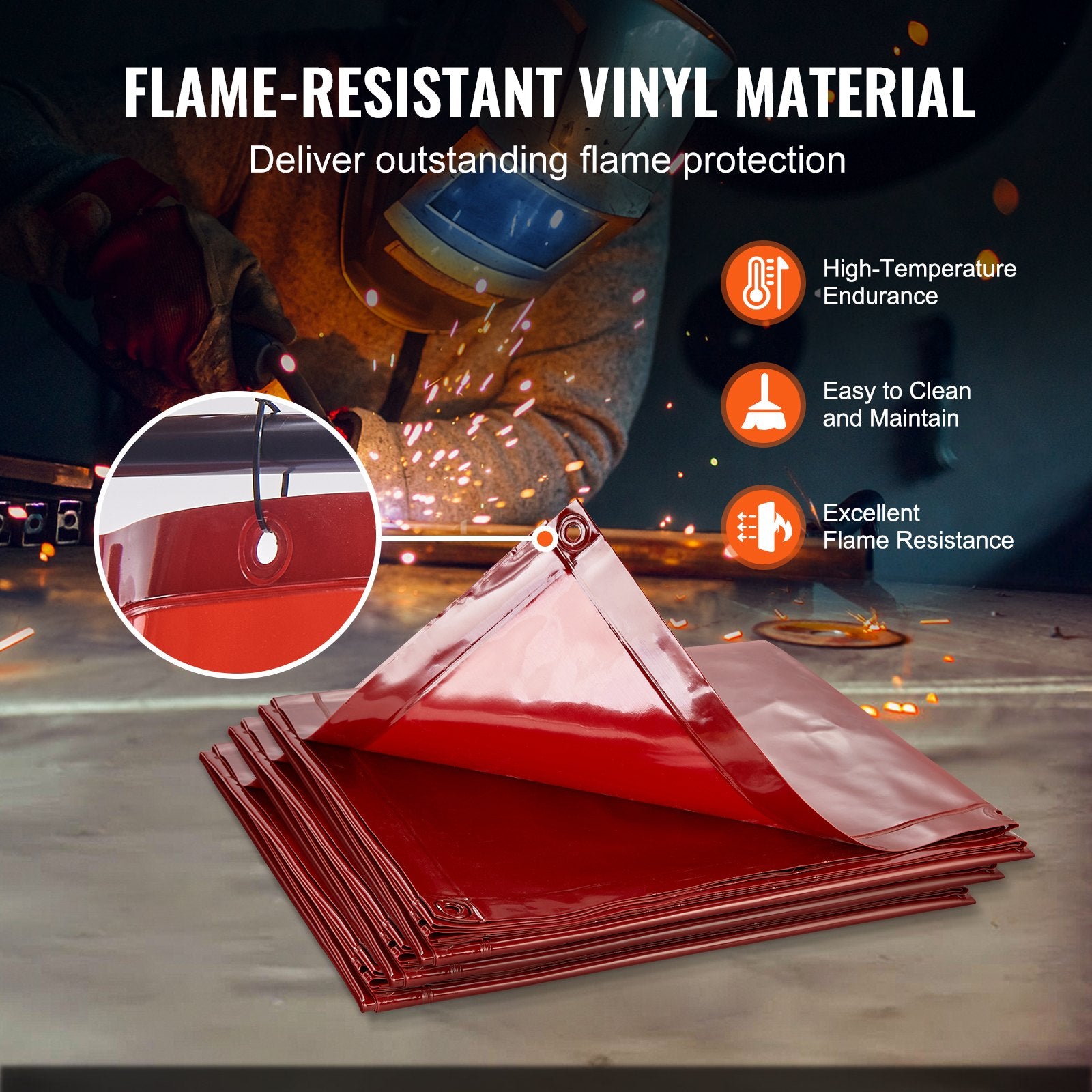 Welding Screen with Frame, 6' x 6' 3 Panel Welding Curtain Screens, Flame-Resistant Vinyl Welding Protection Screen on 12 Swivel Wheels (6 Lockable), Moveable & Professional for Workshop, Red - Image 4