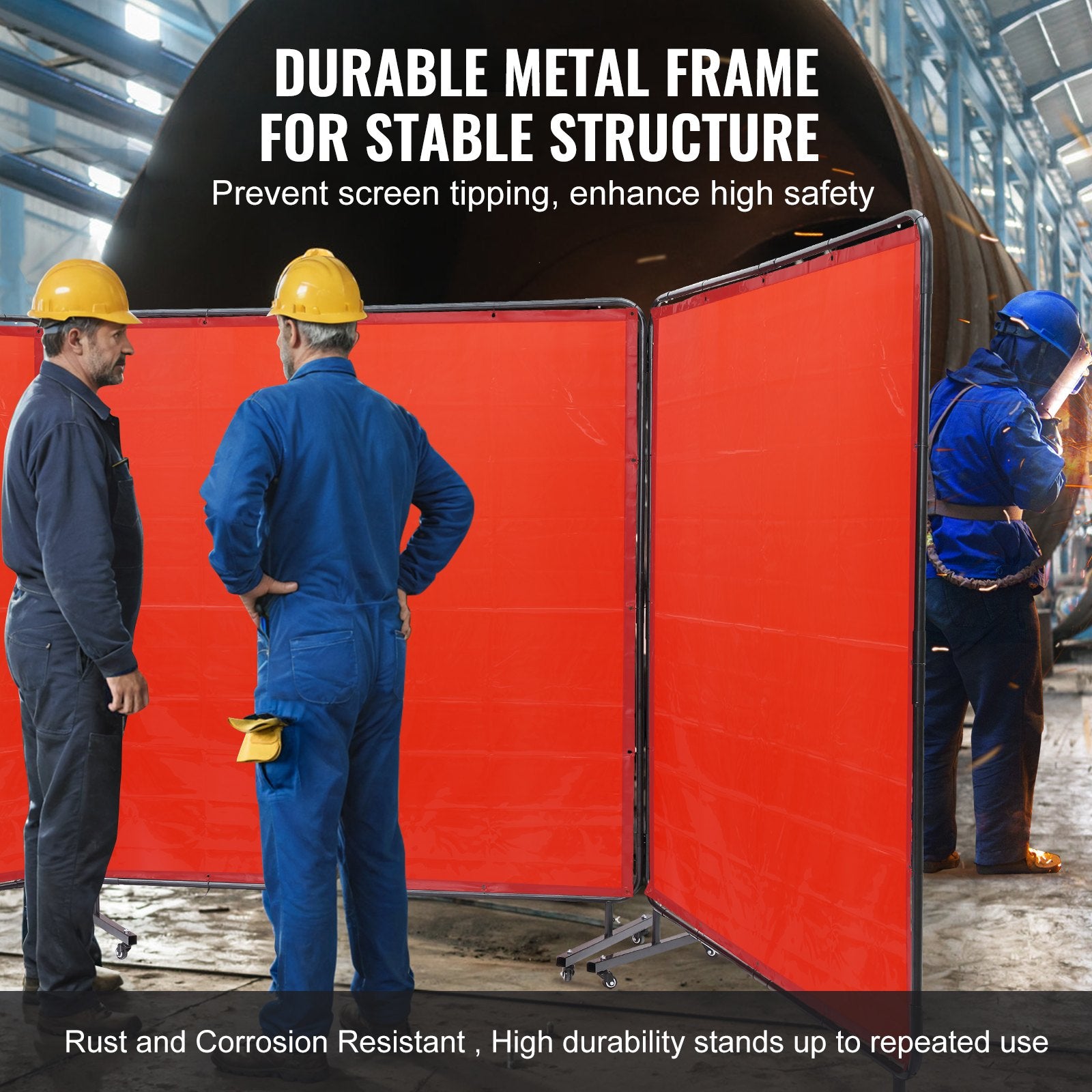 Welding Screen with Frame, 6' x 6' 3 Panel Welding Curtain Screens, Flame-Resistant Vinyl Welding Protection Screen on 12 Swivel Wheels (6 Lockable), Moveable & Professional for Workshop, Red - Image 5