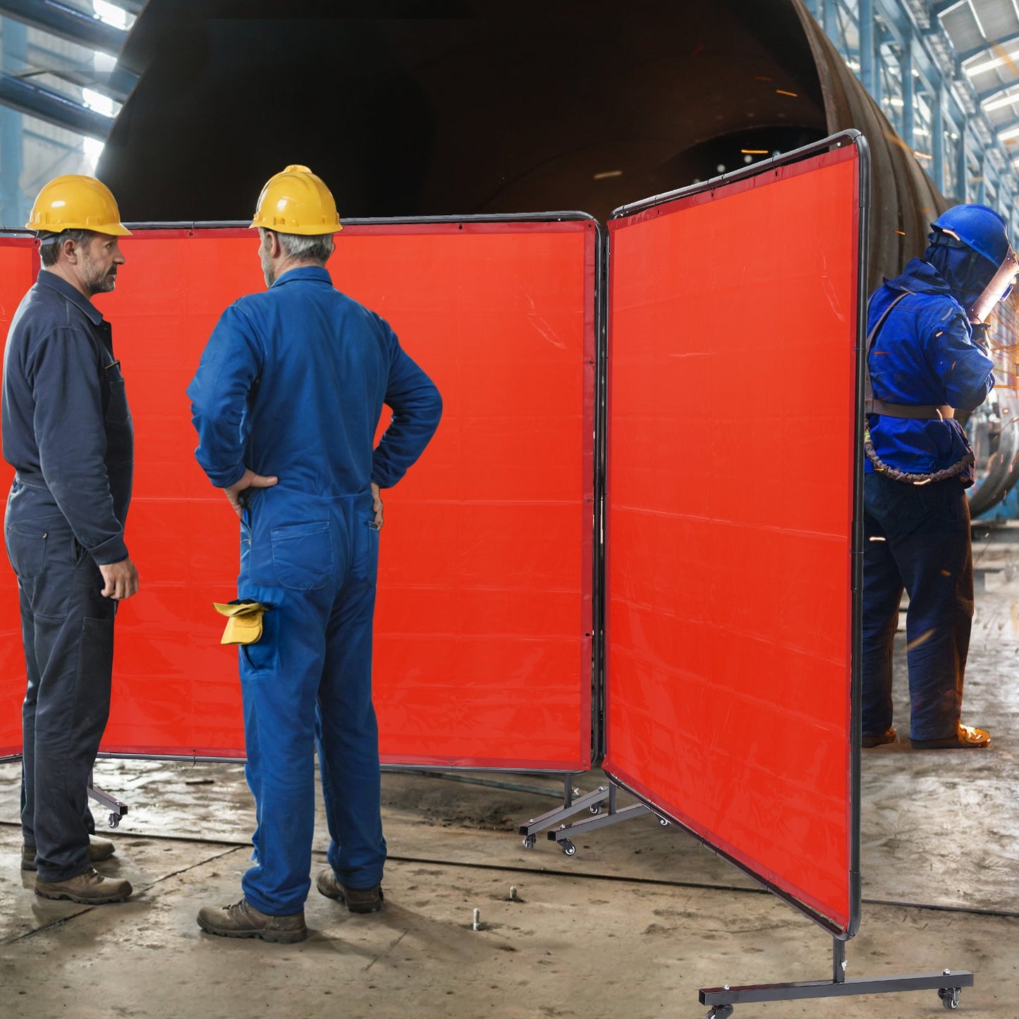 Welding Screen with Frame, 6' x 6' 3 Panel Welding Curtain Screens, Flame-Resistant Vinyl Welding Protection Screen on 12 Swivel Wheels (6 Lockable), Moveable & Professional for Workshop, Red - Image 8