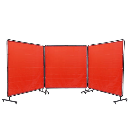 Welding Screen with Frame, 6' x 6' 3 Panel Welding Curtain Screens, Flame-Resistant Vinyl Welding Protection Screen on 12 Swivel Wheels (6 Lockable), Moveable & Professional for Workshop, Red - Image 9