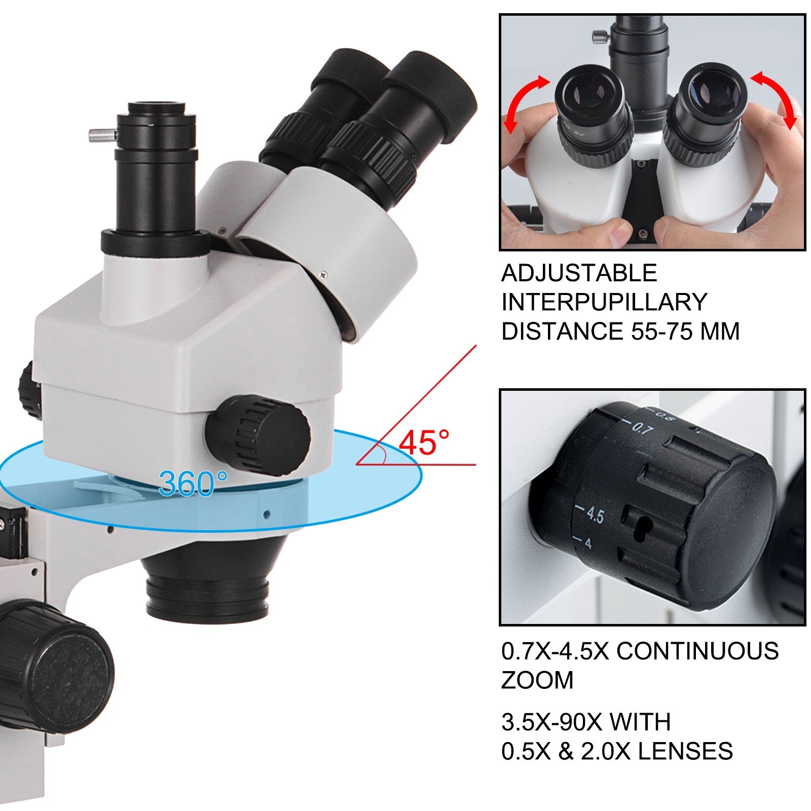 3.5X-90X Trinocular Stereo Microscope w/Pillar Stand Biological Reliable Lab - Image 3