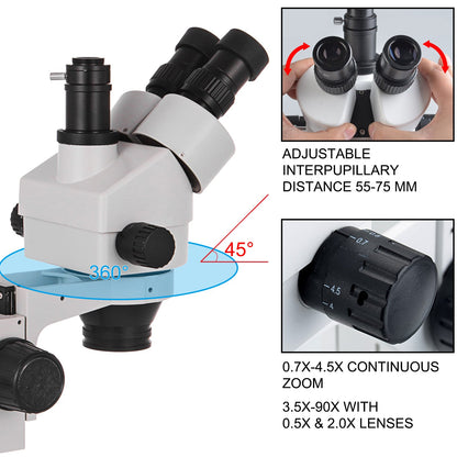3.5X-90X Trinocular Stereo Microscope w/Pillar Stand Biological Reliable Lab - Image 3