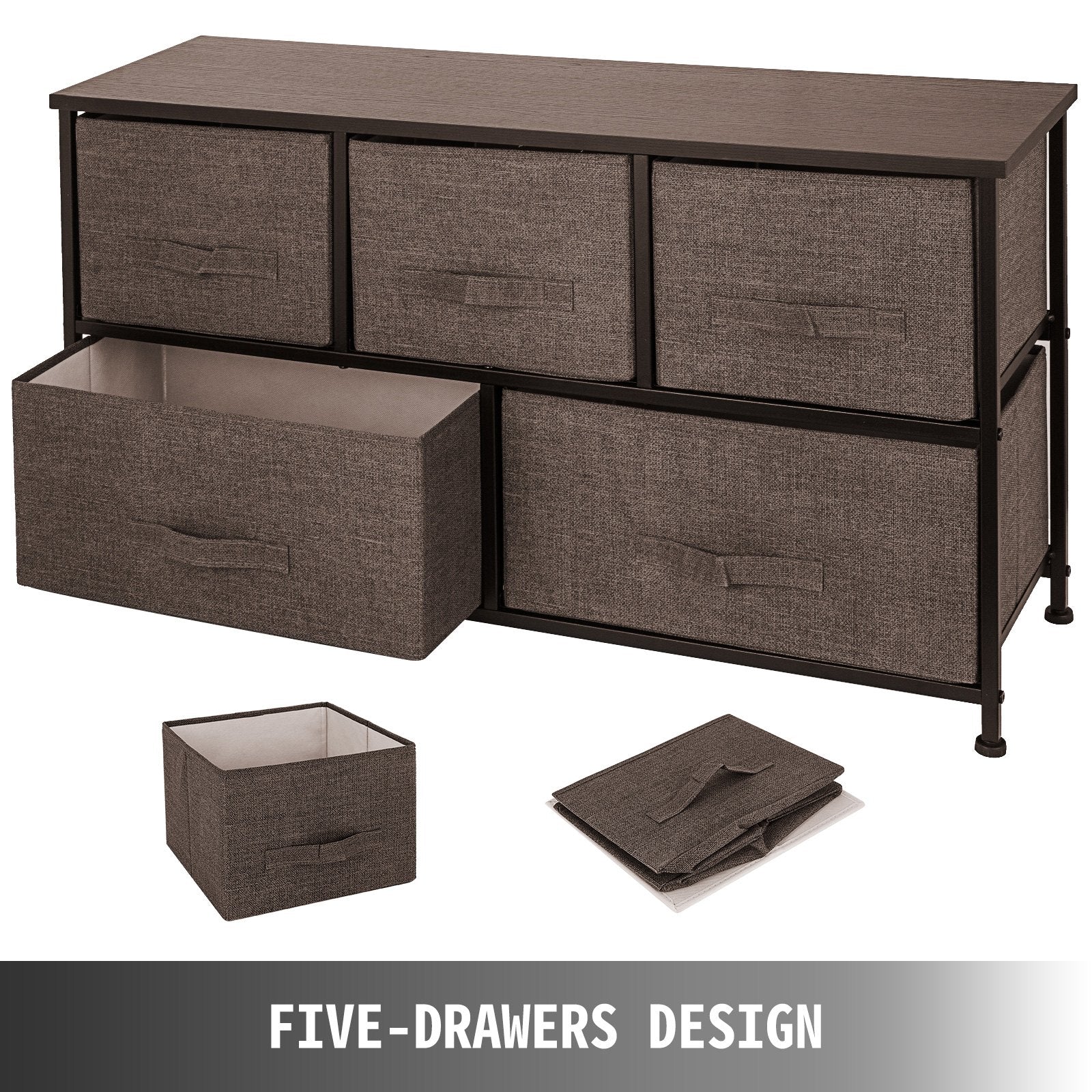 Dresser Storage Tower with 5 Fabric Drawer Steel Frame Storage Cabinet Bin Storage Organizer Unit Fabric Cube Dresser Chest Cabinet Coffee Wide (Coffee/Wide) - Image 3