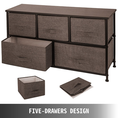 Dresser Storage Tower with 5 Fabric Drawer Steel Frame Storage Cabinet Bin Storage Organizer Unit Fabric Cube Dresser Chest Cabinet Coffee Wide (Coffee/Wide) - Image 3