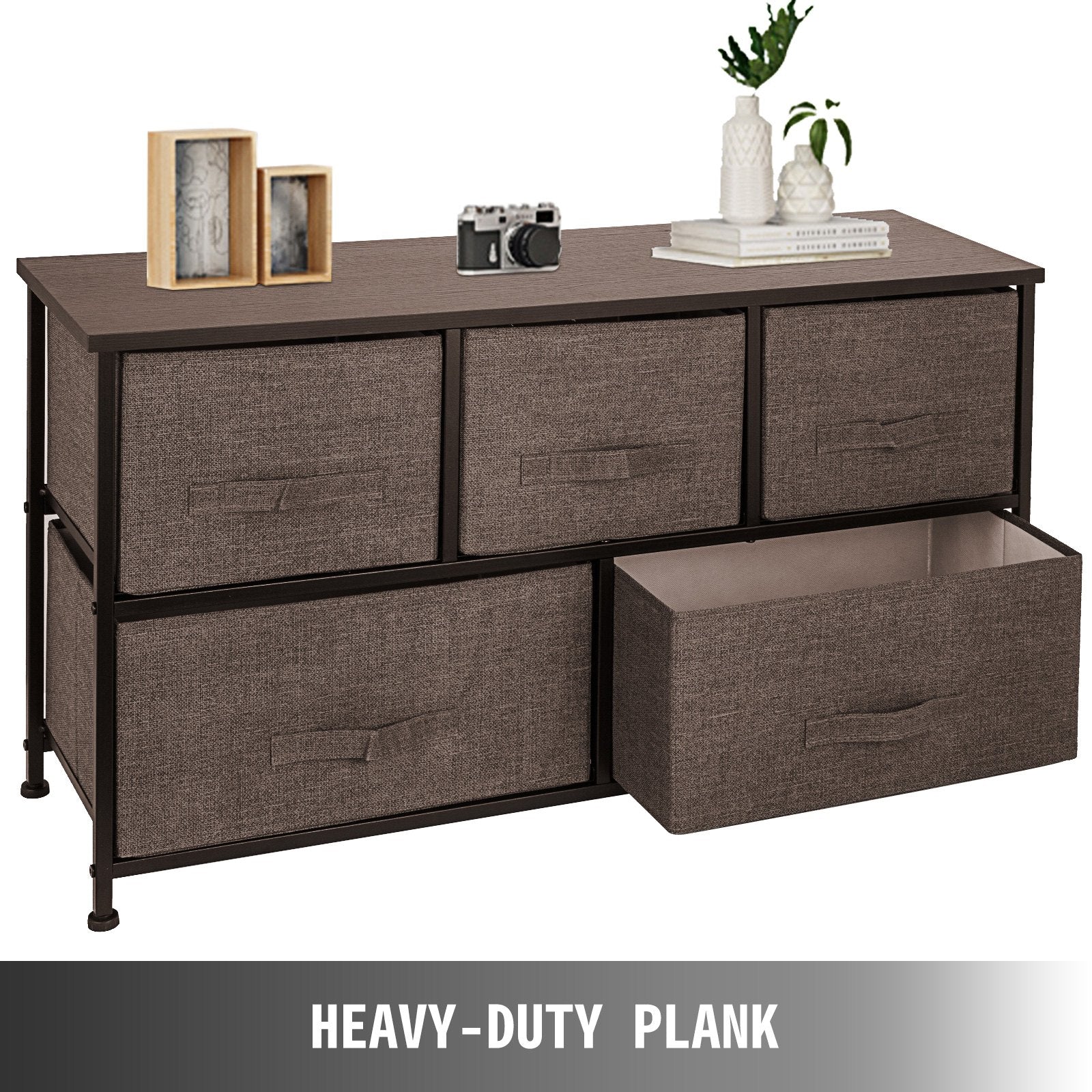 Dresser Storage Tower with 5 Fabric Drawer Steel Frame Storage Cabinet Bin Storage Organizer Unit Fabric Cube Dresser Chest Cabinet Coffee Wide (Coffee/Wide) - Image 4
