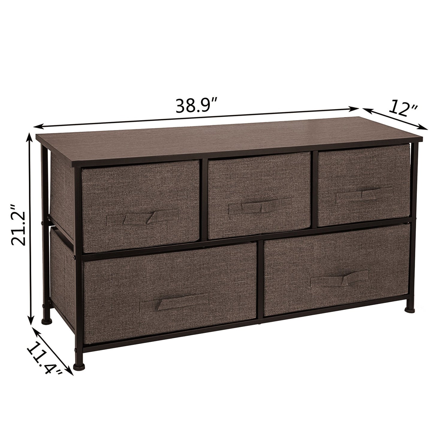 Dresser Storage Tower with 5 Fabric Drawer Steel Frame Storage Cabinet Bin Storage Organizer Unit Fabric Cube Dresser Chest Cabinet Coffee Wide (Coffee/Wide) - Image 8