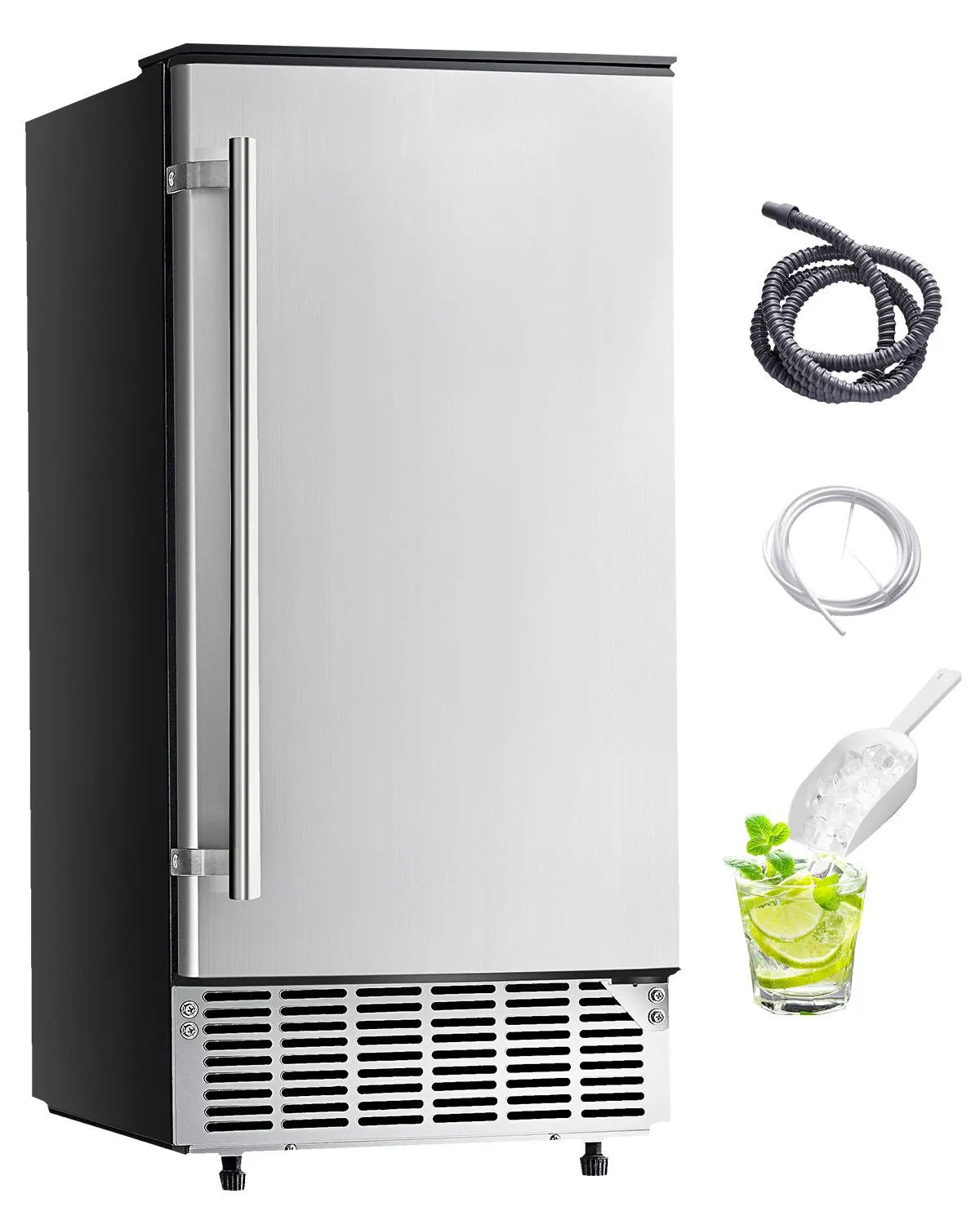 Undercounter Built-in Ice Maker, 80 Lbs/Day Under Counter Ice Maker Machine with Reversible Door Stainless Steel, Freestanding Ice Maker for Commercial Home Kitchen, Electric Drainage
