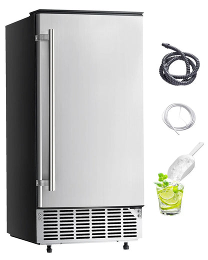 Undercounter Built-in Ice Maker, 80 Lbs/Day Under Counter Ice Maker Machine with Reversible Door Stainless Steel, Freestanding Ice Maker for Commercial Home Kitchen, Electric Drainage