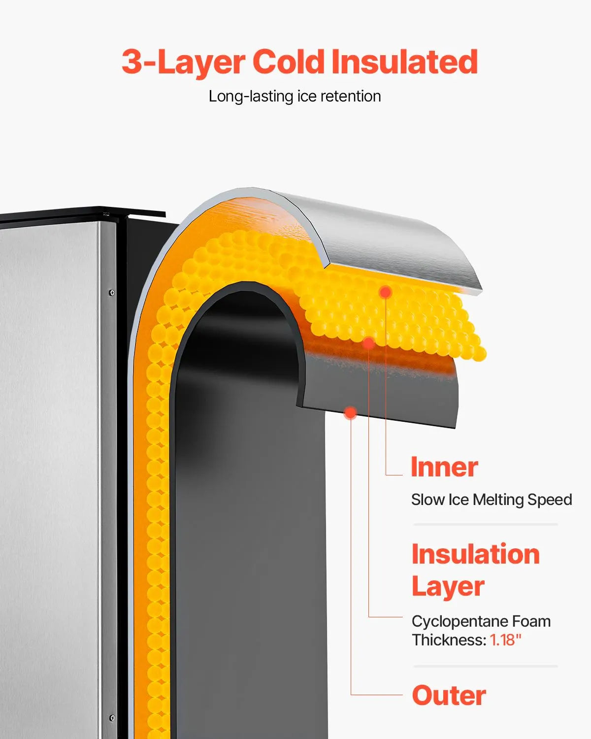 Undercounter Built-in Ice Maker, 80 Lbs/Day Under Counter Ice Maker Machine with Reversible Door Stainless Steel, Freestanding Ice Maker for Commercial Home Kitchen, Electric Drainage - Image 4