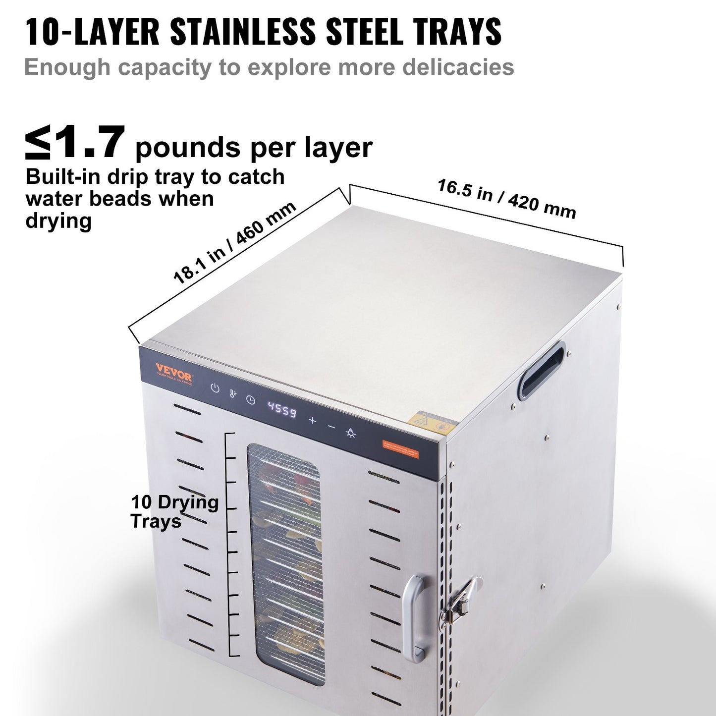 10 Trays Food Dehydrator Machine Stainless Steel 1000W Jerky Fruit Drying - Image 3