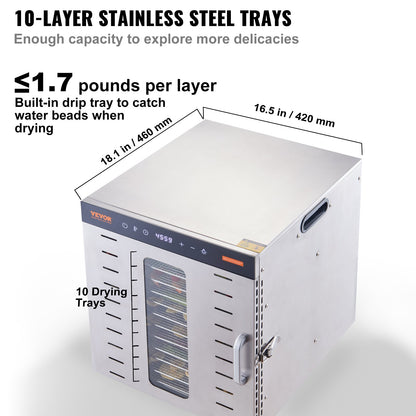 10 Trays Food Dehydrator Machine Stainless Steel 1000W Jerky Fruit Drying - Image 3
